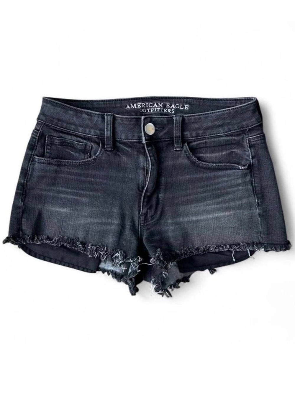 Vintage Y2K American Eagle High Rise Black Denim Shorts Embroidered 29"